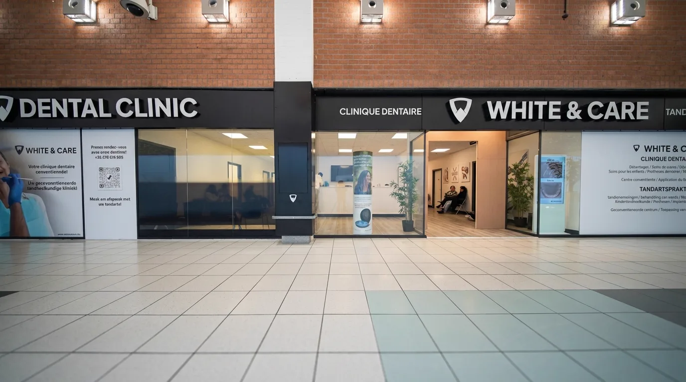 Accueil du cabinet dentaire White & Care au Shopping Cora d'Anderlecht